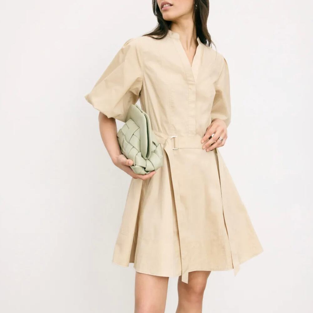 Derek Lam Beige Fit Flare Dress SIZE 8 Work Balloon Sleeve Cotton Designer $400
